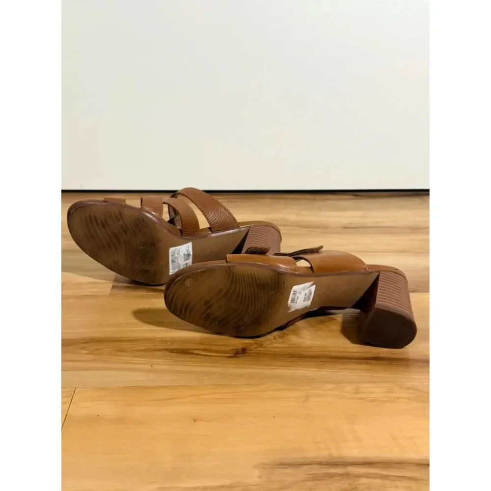 Clarks Collection Tan Strappy Block Heel Sandals Size 7.5
